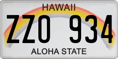 HI license plate ZZO934