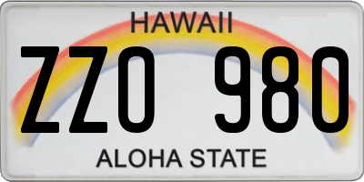 HI license plate ZZO980