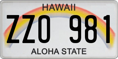 HI license plate ZZO981