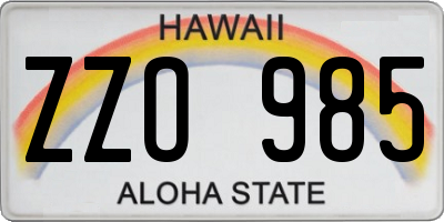 HI license plate ZZO985