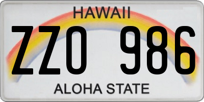 HI license plate ZZO986