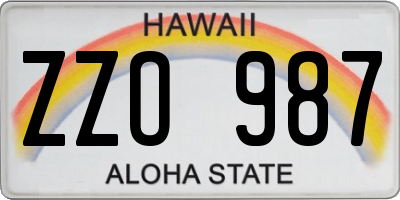 HI license plate ZZO987