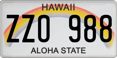 HI license plate ZZO988