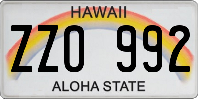 HI license plate ZZO992