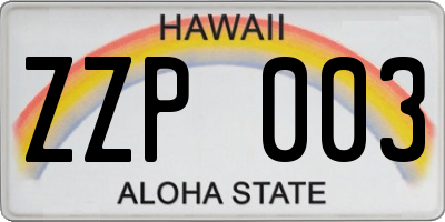 HI license plate ZZP003