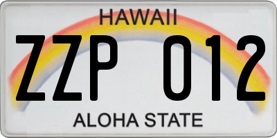 HI license plate ZZP012