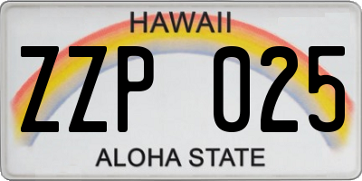 HI license plate ZZP025