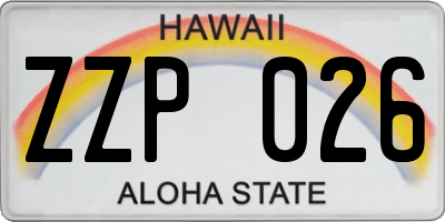 HI license plate ZZP026