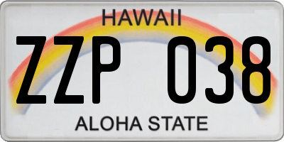 HI license plate ZZP038