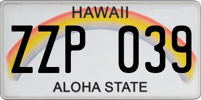 HI license plate ZZP039