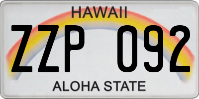 HI license plate ZZP092