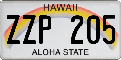 HI license plate ZZP205