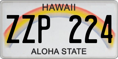 HI license plate ZZP224