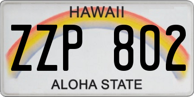 HI license plate ZZP802