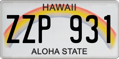 HI license plate ZZP931