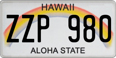 HI license plate ZZP980