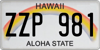 HI license plate ZZP981