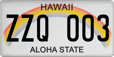 HI license plate ZZQ003