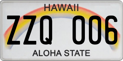 HI license plate ZZQ006