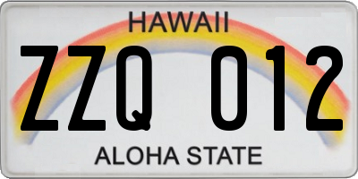 HI license plate ZZQ012