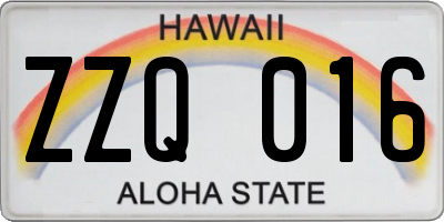 HI license plate ZZQ016