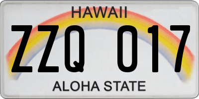 HI license plate ZZQ017