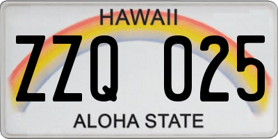 HI license plate ZZQ025