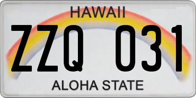 HI license plate ZZQ031