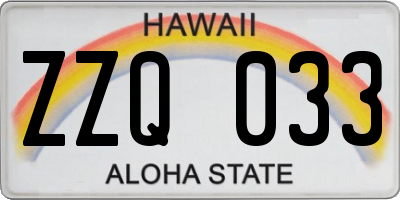 HI license plate ZZQ033