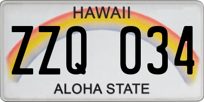 HI license plate ZZQ034