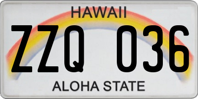 HI license plate ZZQ036