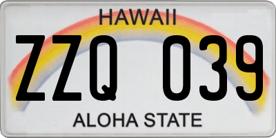 HI license plate ZZQ039