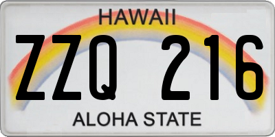 HI license plate ZZQ216