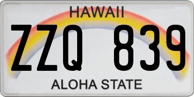 HI license plate ZZQ839