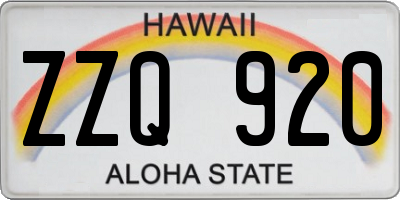 HI license plate ZZQ920