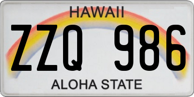 HI license plate ZZQ986