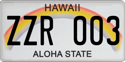 HI license plate ZZR003