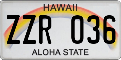 HI license plate ZZR036