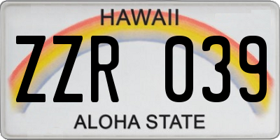 HI license plate ZZR039