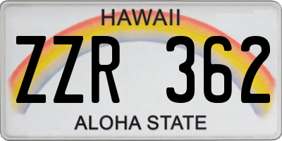 HI license plate ZZR362