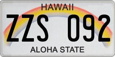 HI license plate ZZS092