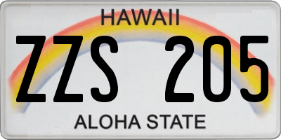 HI license plate ZZS205