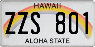 HI license plate ZZS801