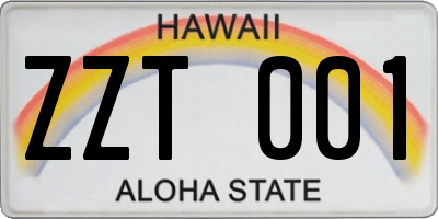 HI license plate ZZT001
