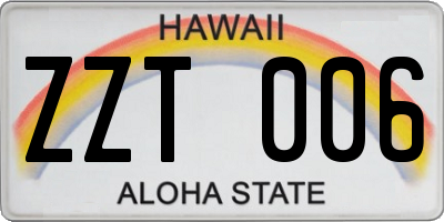 HI license plate ZZT006