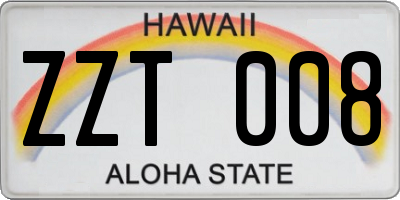 HI license plate ZZT008