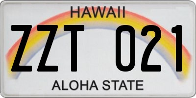 HI license plate ZZT021