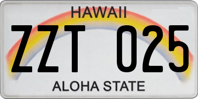 HI license plate ZZT025