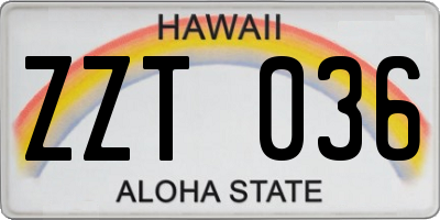 HI license plate ZZT036