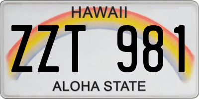 HI license plate ZZT981